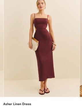 Reformation Asher Linen Midi Dress — Burgundy, 0